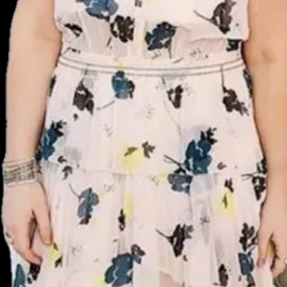 Finders Keepers Peach Floral Midi Dress Size Medium - Picture 6 of 6